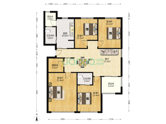 今达花园 4室1厅2卫 151平方