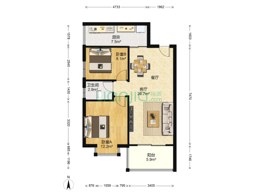 南湾花园二期 2室1厅1卫 79平方