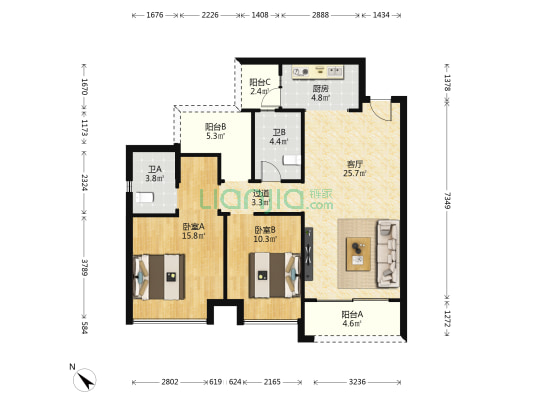 三水奥园尚居 2室1厅2卫 98平方