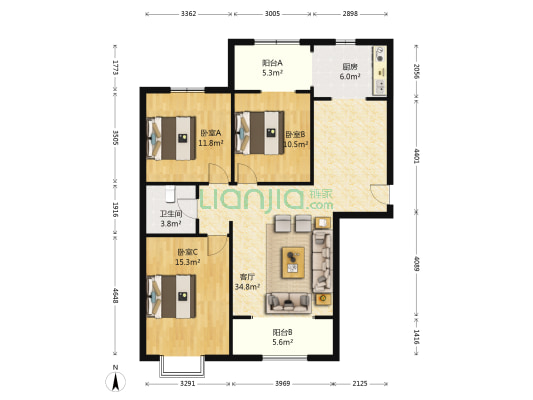 凯地尚都 3室1厅1卫 121平方
