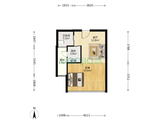 宁波高新科技广场 1室1厅1卫 50平方