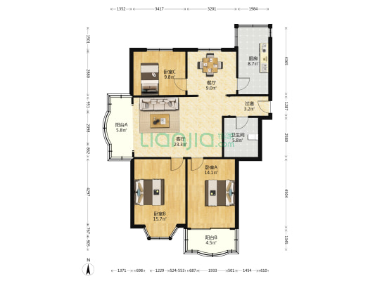 崂山昌盛花园 3室2厅1卫 116平方