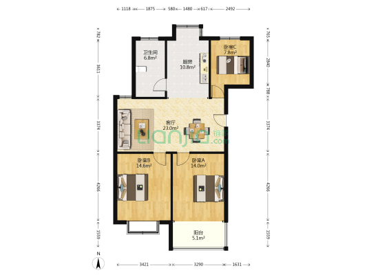 豪景公寓 3室1厅1卫 115平方