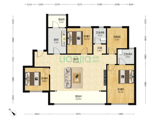 洺悦玖玺 3室1厅2卫 135平方