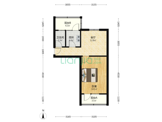 近老火车站，集中供暖，2层出行方便，采光好-户型图