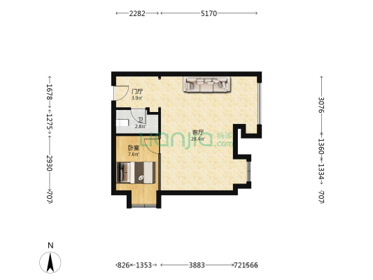 南美世贸中心 1室1厅1卫 61平方