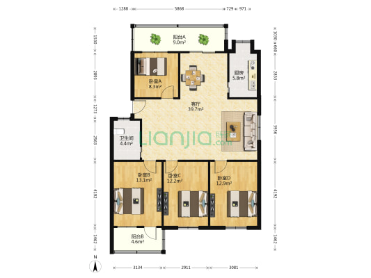 南莲路49号 4室1厅1卫 132平方