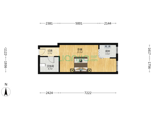 金色时代公寓 1室0厅1卫 44平方