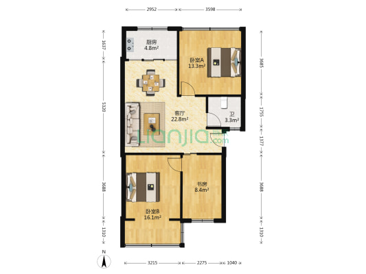 新恒公寓南区 3室1厅1卫 88平方