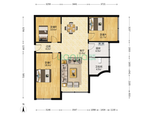 小王子路243-255号 3室1厅1卫 114平方