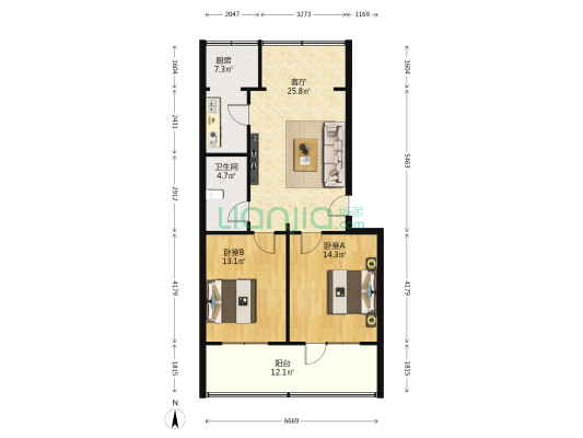 兰州市肉联厂西家属院 2室1厅1卫 92平方