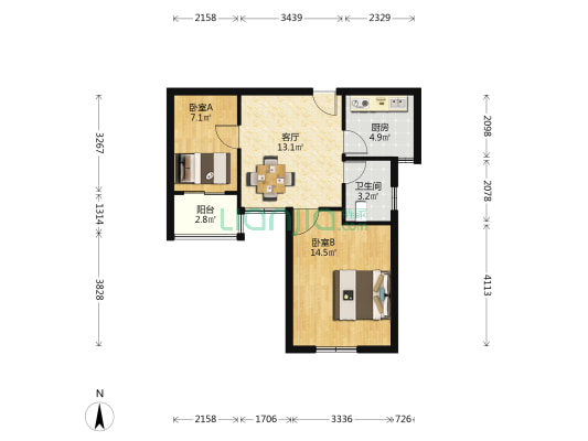 通新新村 2室1厅1卫 65平方