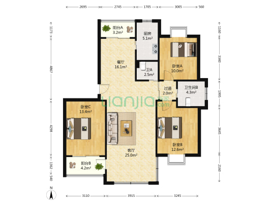 嘉辰花苑西区 3室2厅2卫 106平方