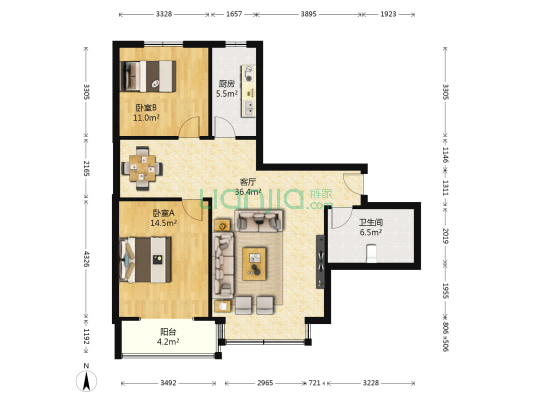 忆江南 2室1厅1卫 95平方