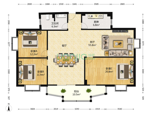 山水豪庭 3室1厅1卫 175平方