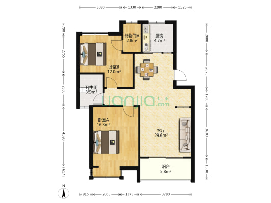 甫澄苑东区 2室1厅1卫 87平方