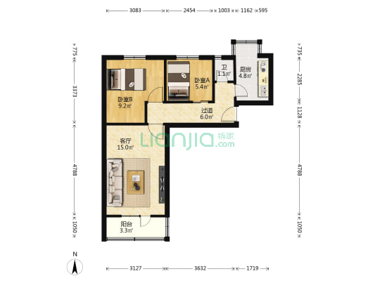 草场街西大院 2室1厅1卫 56平方
