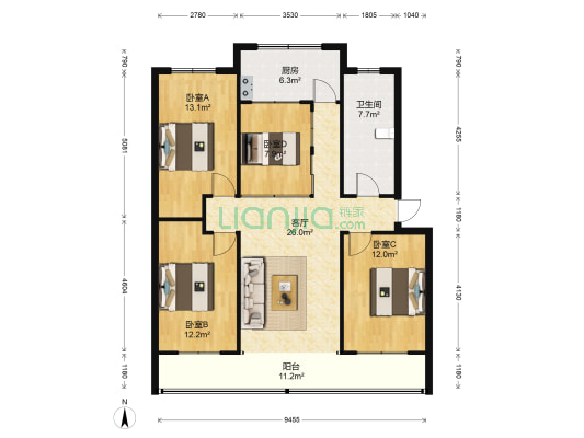 驻马店高级中学营住楼 4室1厅1卫 116平方