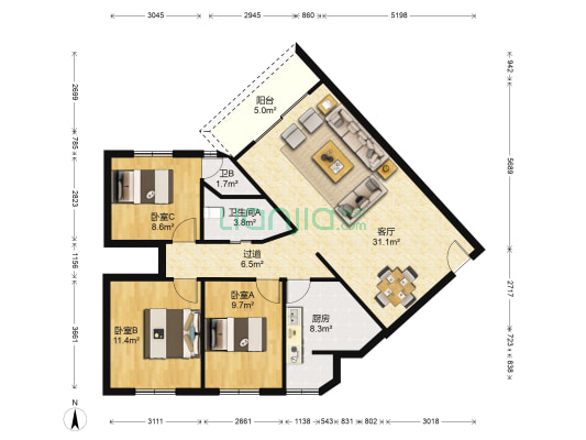 深华丽园 3室1厅2卫 114平方