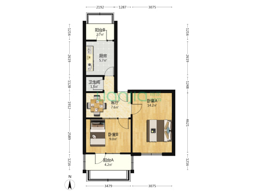 河北师范大学西院 2室1厅1卫 55平方