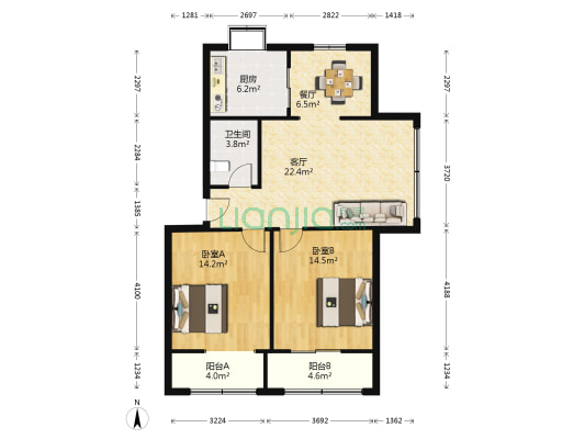 电力社区(江汉) 2室2厅1卫 88平方