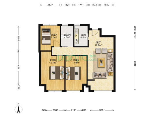 秀山信达城二期 3室1厅1卫 89平方