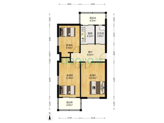 水文宿舍 3室1厅1卫 80平方