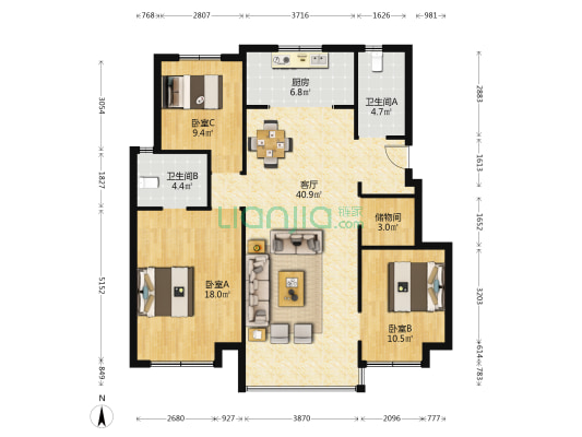 龙湖尘林间 3室1厅2卫 116平方