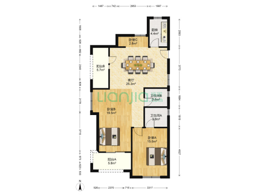 青山印象府 3室1厅2卫 111平方