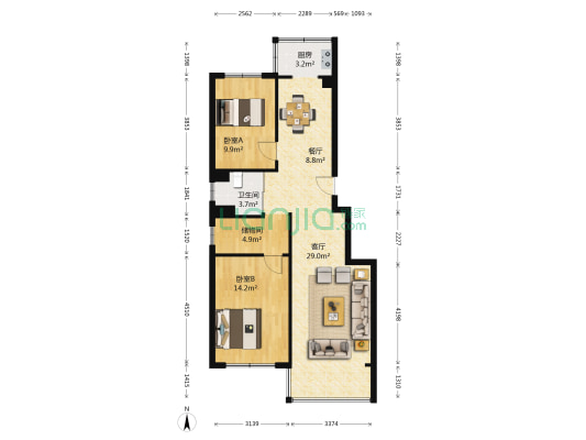 东方之珠龙腾苑 2室2厅1卫 104平方