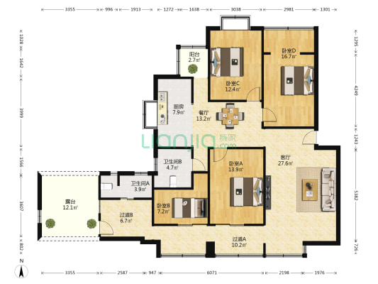 白鹭苑 4室2厅2卫 118平方