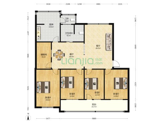 荣华路7号 4室2厅2卫 181平方