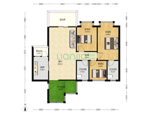 雅佳苑 3室1厅2卫 113平方