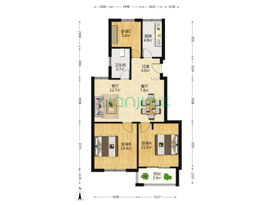 桐城景苑西苑 3室2厅1卫 89平方