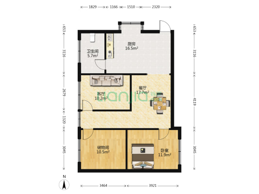 怪噜楼 1室2厅1卫 87平方