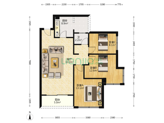 南汇喜悦里 3室1厅1卫 91平方