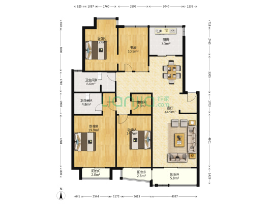 月安花园歌月居 4室1厅2卫 150平方