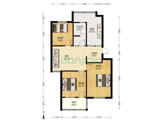 开发区鸿运楼 3室1厅1卫 89平方