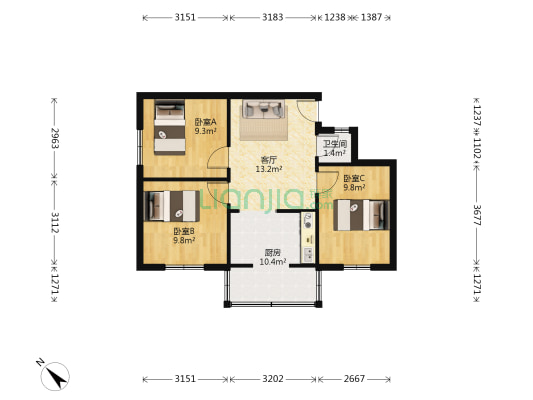 方正东街26号 3室1厅1卫 59平方