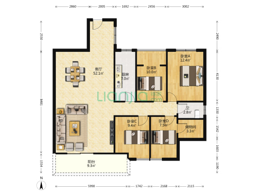 瑞丰家园 4室1厅1卫 137平方