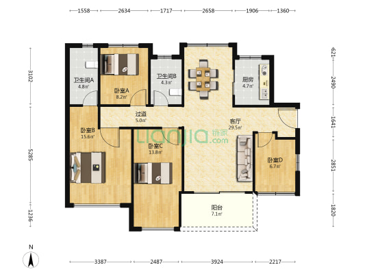 奥园誉博府 4室1厅2卫 118平方