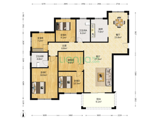 广元公寓 4室2厅2卫 166平方