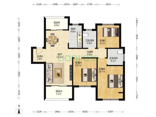国控云庭 3室1厅2卫 118平方