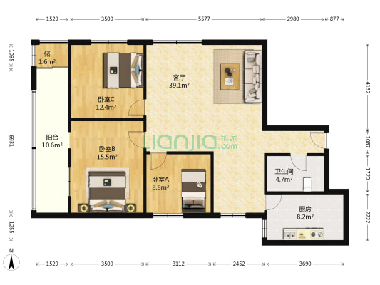 陕西中医药研究所家属院 3室1厅1卫 114平方