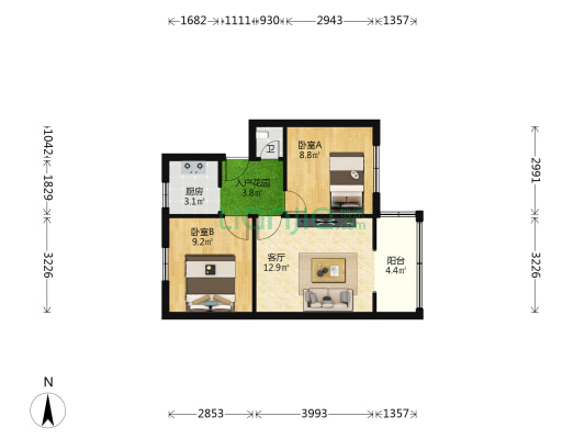 刘庄街 2室1厅1卫 54平方