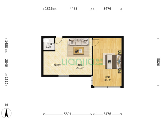 玉泉公寓 1室1厅1卫 62平方