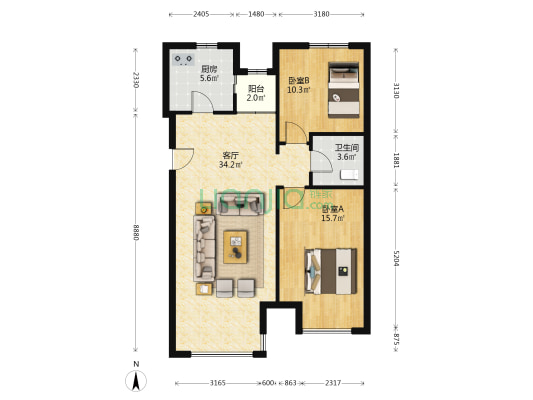 尚湖名筑 2室1厅1卫 96平方