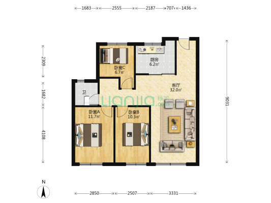 天茂新纪元 3室1厅1卫 100平方