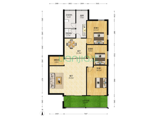 银湖苑 3室2厅2卫 141平方
