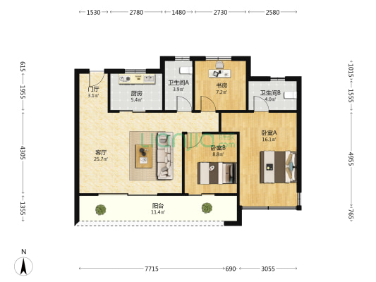 嘉隐云庭 3室1厅2卫 113平方